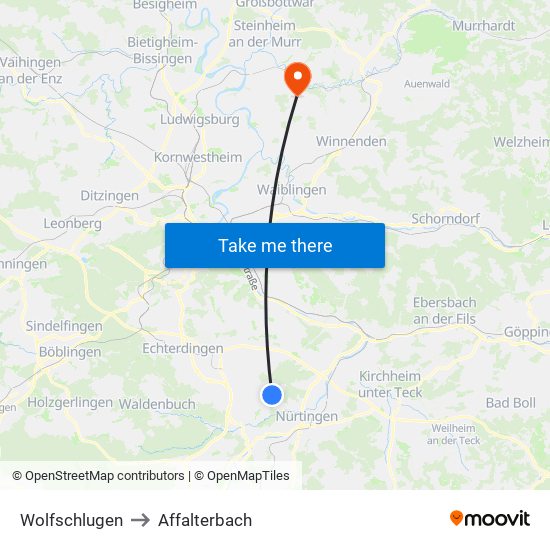 Wolfschlugen to Affalterbach map
