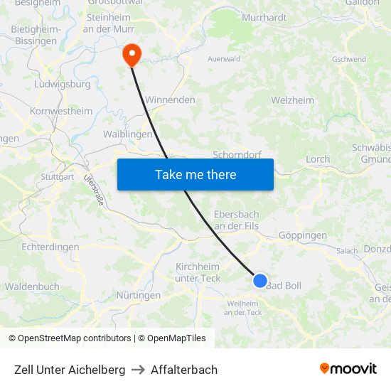 Zell Unter Aichelberg to Affalterbach map