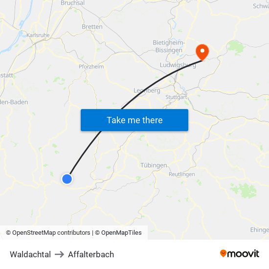 Waldachtal to Affalterbach map