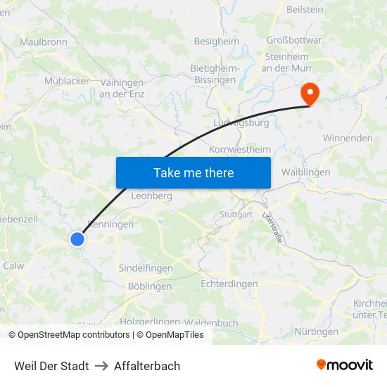 Weil Der Stadt to Affalterbach map