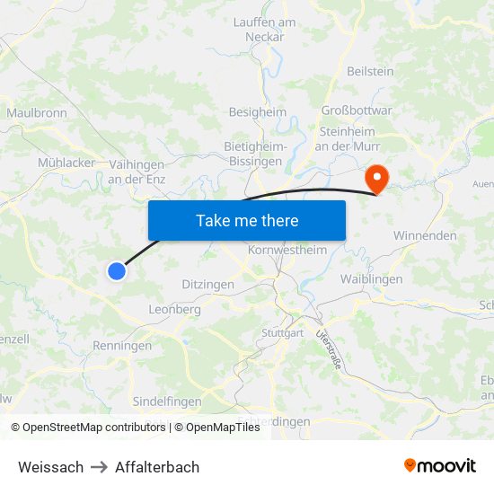 Weissach to Affalterbach map