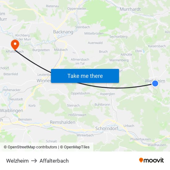 Welzheim to Affalterbach map