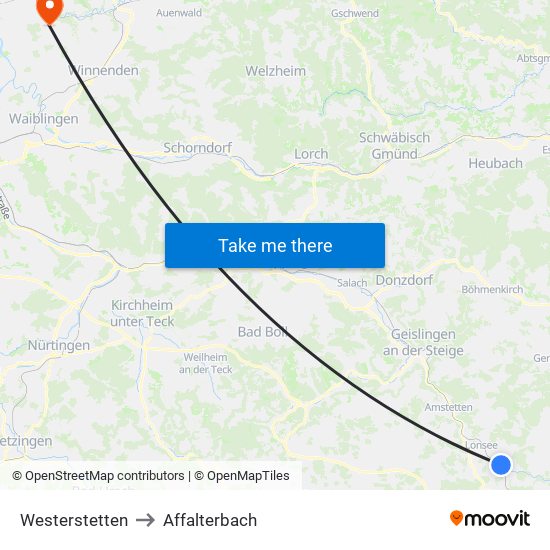Westerstetten to Affalterbach map