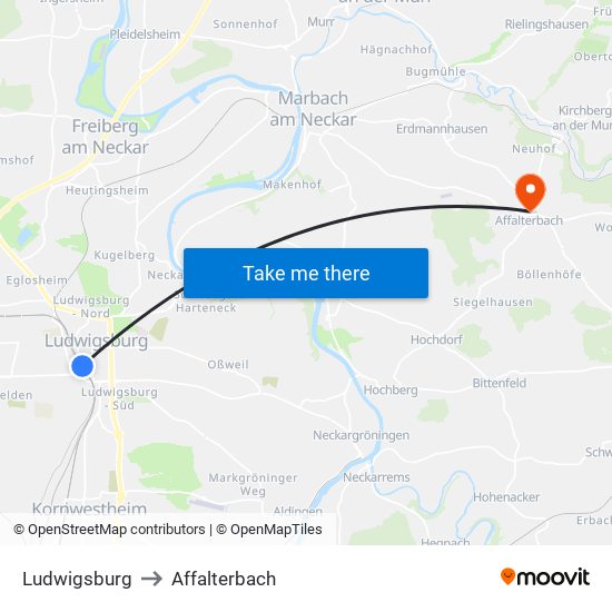 Ludwigsburg to Affalterbach map