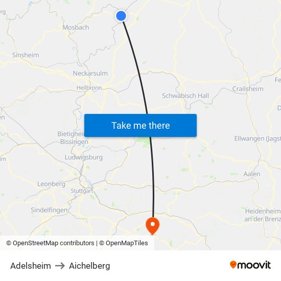 Adelsheim to Aichelberg map