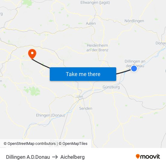 Dillingen A.D.Donau to Aichelberg map