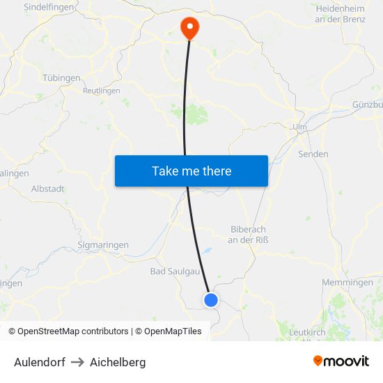 Aulendorf to Aichelberg map