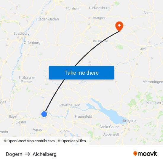 Dogern to Aichelberg map