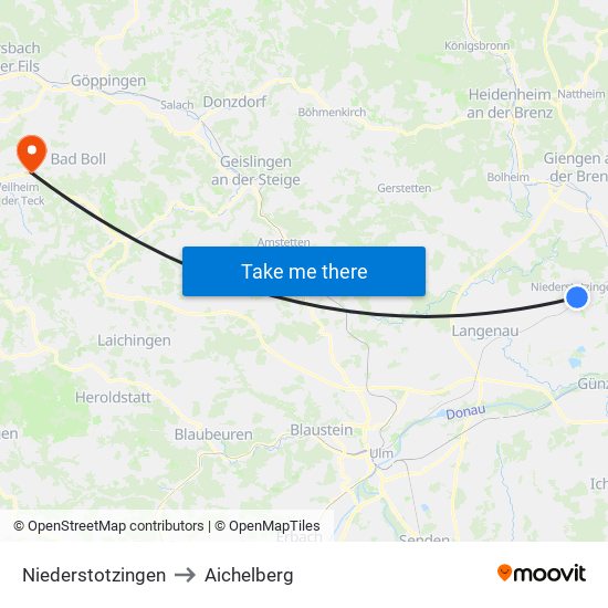 Niederstotzingen to Aichelberg map