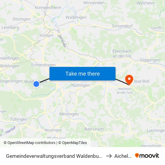 Gemeindeverwaltungsverband Waldenbuch/Steinenbronn to Aichelberg map