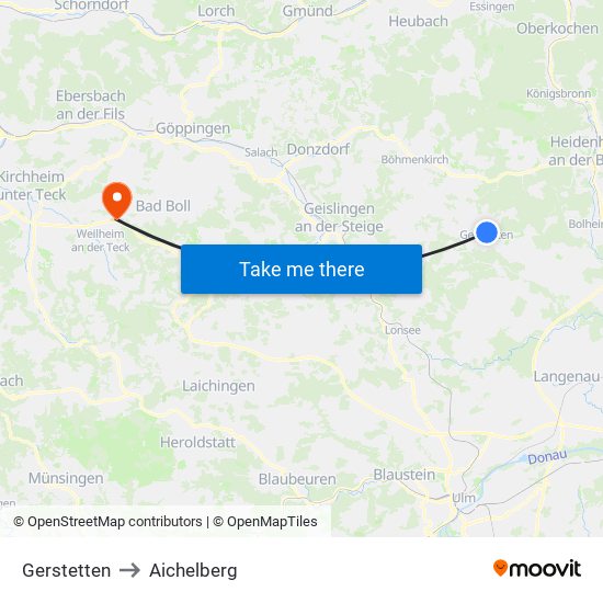 Gerstetten to Aichelberg map