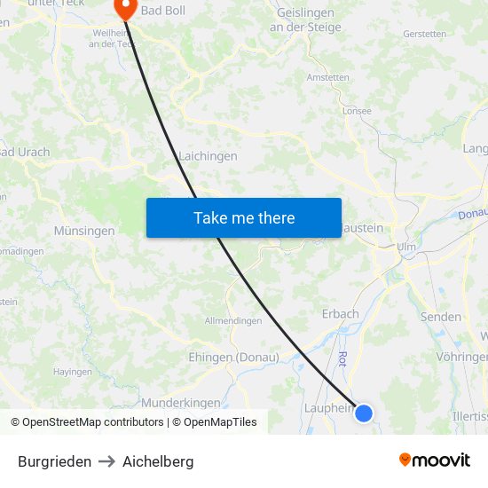 Burgrieden to Aichelberg map