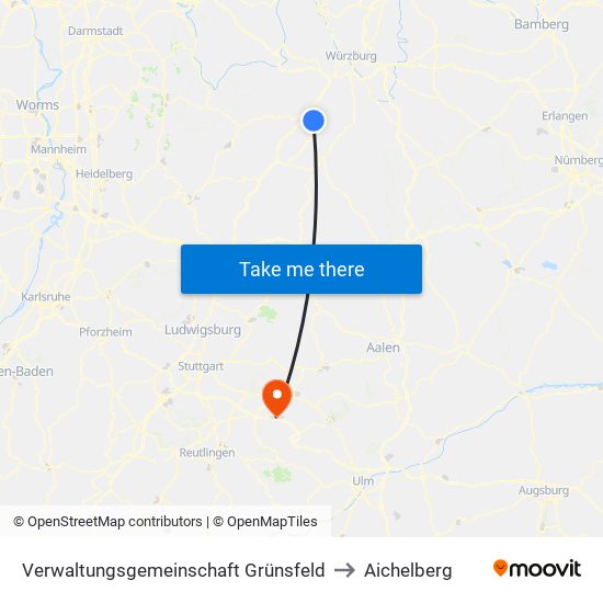 Verwaltungsgemeinschaft Grünsfeld to Aichelberg map