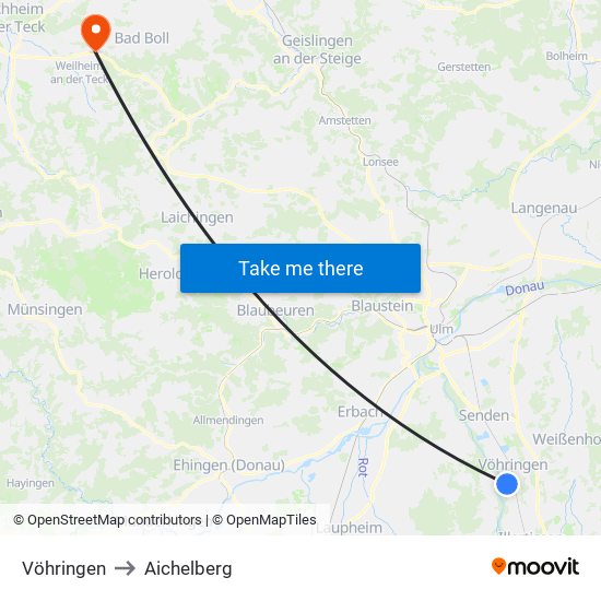 Vöhringen to Aichelberg map