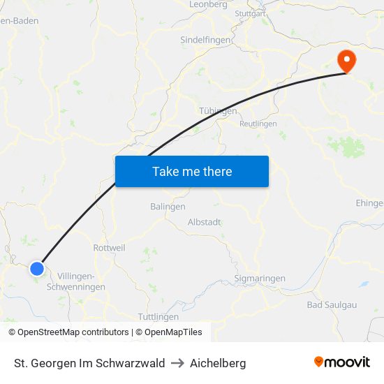 St. Georgen Im Schwarzwald to Aichelberg map