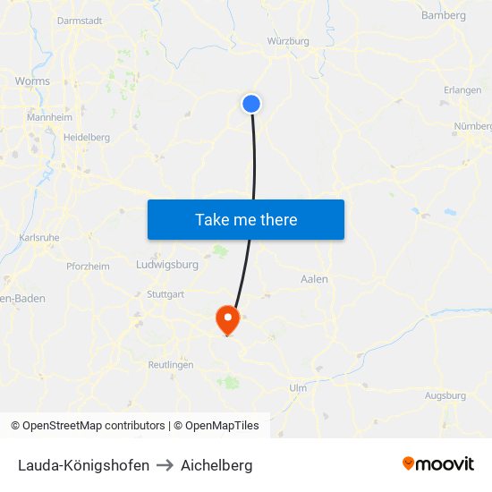 Lauda-Königshofen to Aichelberg map