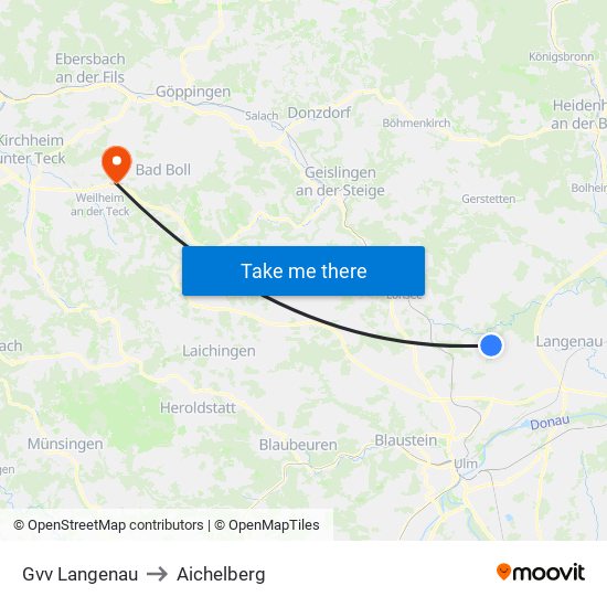Gvv Langenau to Aichelberg map