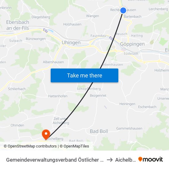 Gemeindeverwaltungsverband Östlicher Schurwald to Aichelberg map