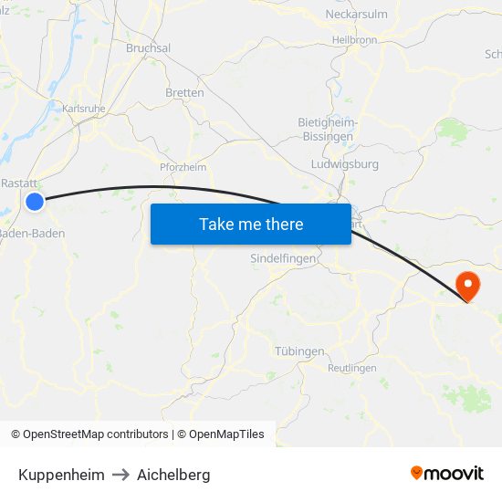 Kuppenheim to Aichelberg map