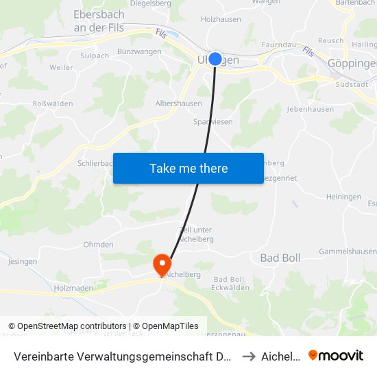 Vereinbarte Verwaltungsgemeinschaft Der Stadt Uhingen to Aichelberg map