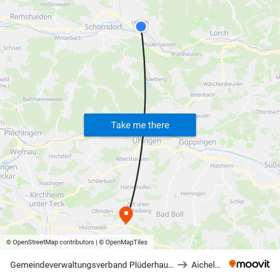 Gemeindeverwaltungsverband Plüderhausen-Urbach to Aichelberg map