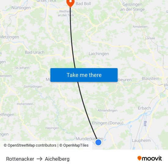 Rottenacker to Aichelberg map
