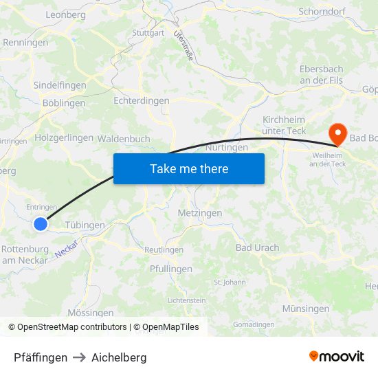 Pfäffingen to Aichelberg map
