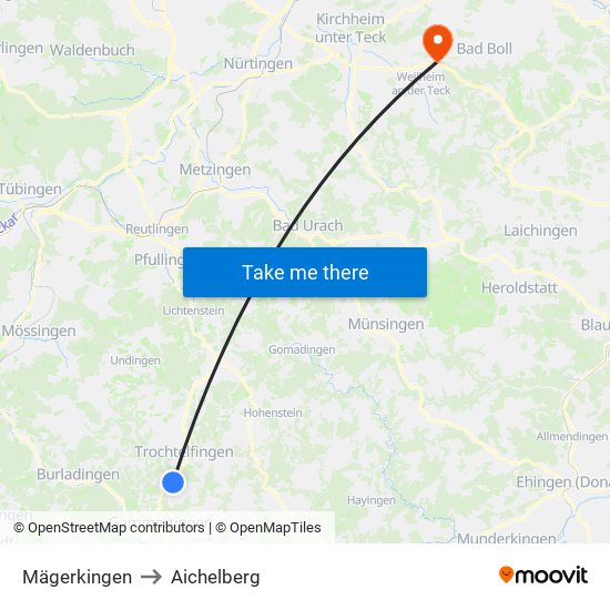 Mägerkingen to Aichelberg map