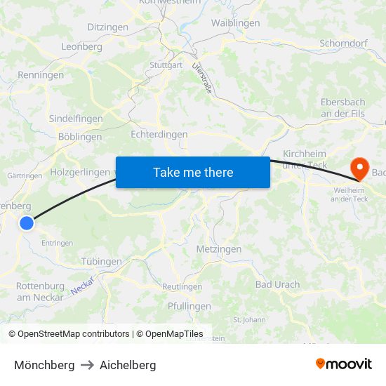 Mönchberg to Aichelberg map