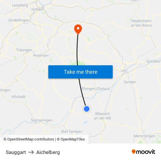 Sauggart to Aichelberg map
