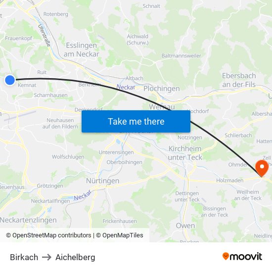 Birkach to Aichelberg map