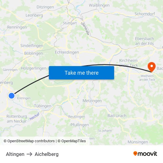 Altingen to Aichelberg map