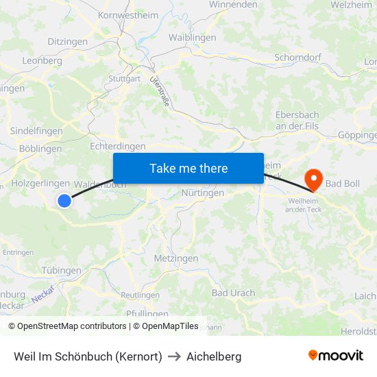 Weil Im Schönbuch (Kernort) to Aichelberg map