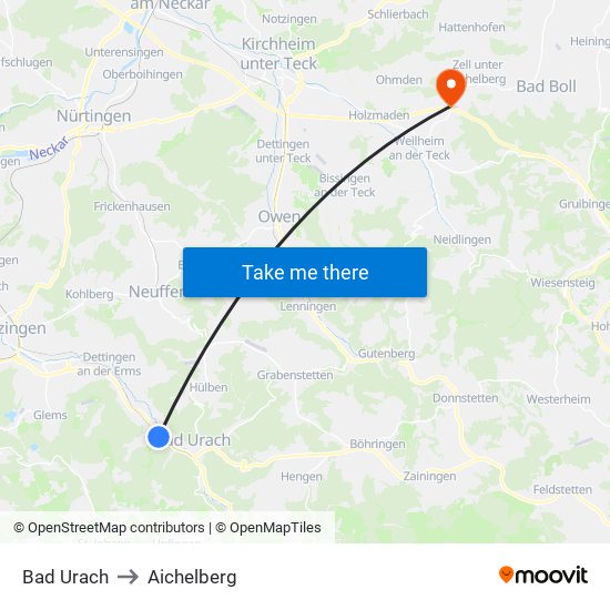 Bad Urach to Aichelberg map