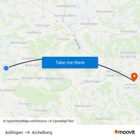 Aidlingen to Aichelberg map
