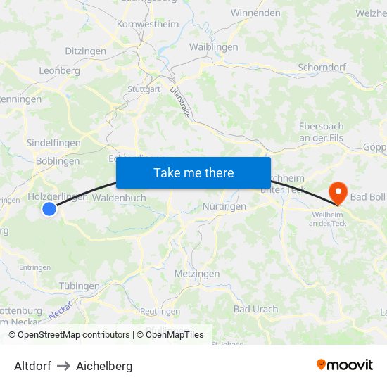 Altdorf to Aichelberg map