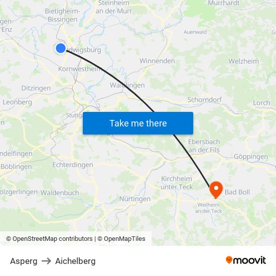 Asperg to Aichelberg map