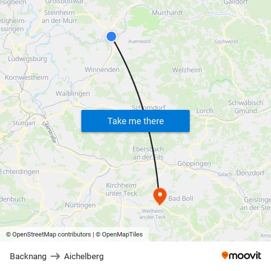 Backnang to Aichelberg map