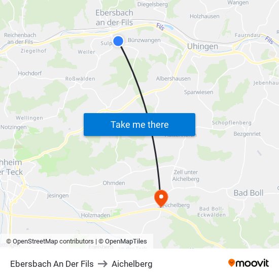Ebersbach An Der Fils to Aichelberg map