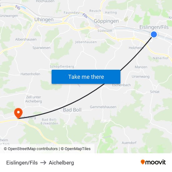 Eislingen/Fils to Aichelberg map