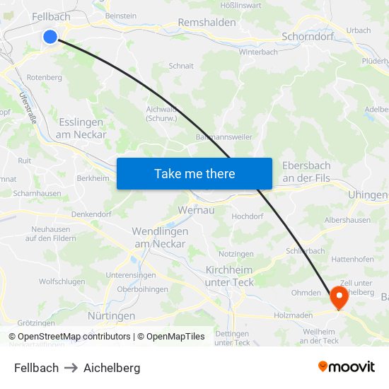 Fellbach to Aichelberg map