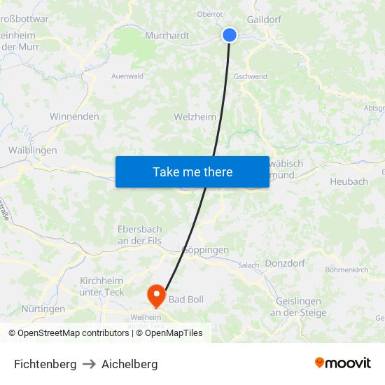 Fichtenberg to Aichelberg map