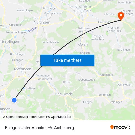 Eningen Unter Achalm to Aichelberg map