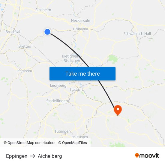 Eppingen to Aichelberg map