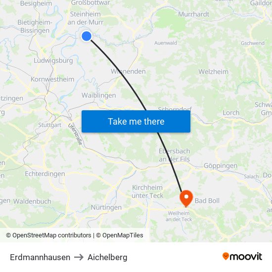 Erdmannhausen to Aichelberg map