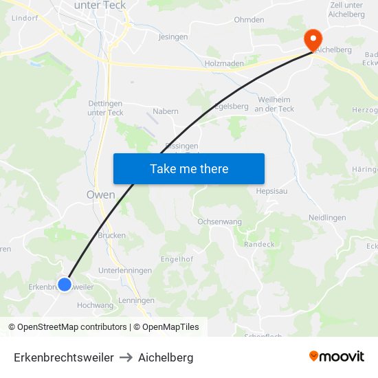 Erkenbrechtsweiler to Aichelberg map