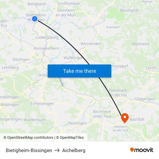 Bietigheim-Bissingen to Aichelberg map