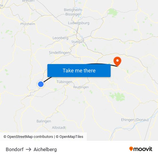 Bondorf to Aichelberg map
