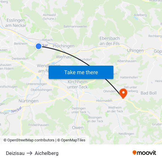 Deizisau to Aichelberg map