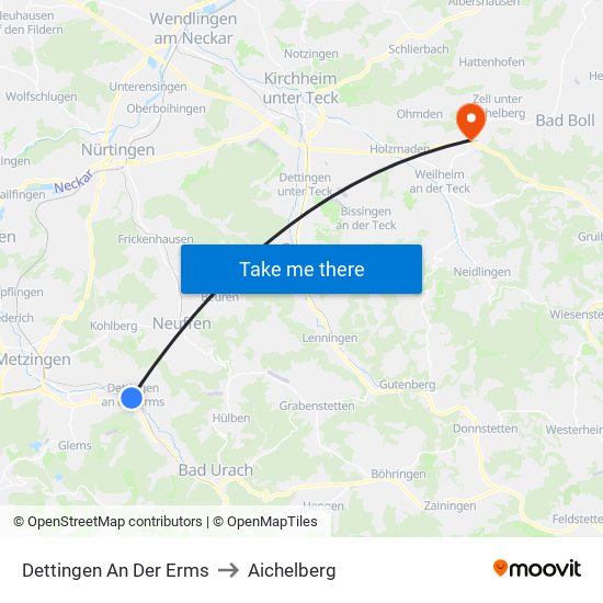 Dettingen An Der Erms to Aichelberg map